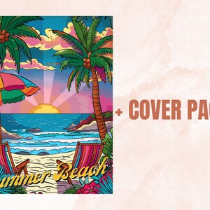 55 Summer Beach Coloring Book, Printable Summer Sea View Coloring Pages, Grayscale Tropical Vacation Landscape Coloring Book for Adults Kids
