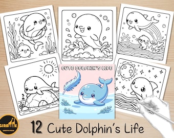 Libro para colorear fácil y atrevido, páginas para colorear de delfines, escenas submarinas adorables y divertidas, animales marinos de verano para colorear, alivio del estrés para niños