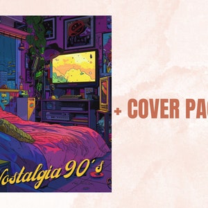 45 Nostalgia 90's Aesthetic Coloring Book, Printable PDF, Nostalgia Coloring Pages, Grayscale Vintage Scenes Coloring Book for Adults Kids