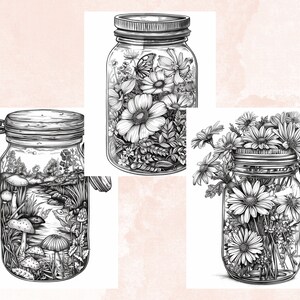 40 Spring Jars Coloring Book, Printable Floral Scenes Coloring Pages ...