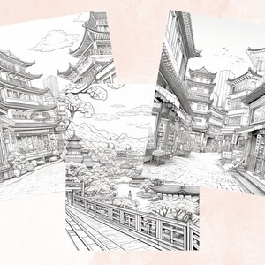 40 Seoul City Coloring Book, Printable PDF, Korean Cafe Scenes Coloring Pages, Street Landscape Grayscale Coloring Book for Adults and Kids