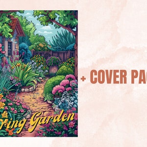 50 Spring Garden Coloring Book, Printable Floral Fairy Garden Coloring Pages, Grayscale Spring Flowers Forest Coloring Book for Adults Kids
