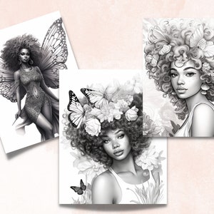 27 Fantasy Black Fairy Women Coloring Book, Printable PDF, Afro African ...