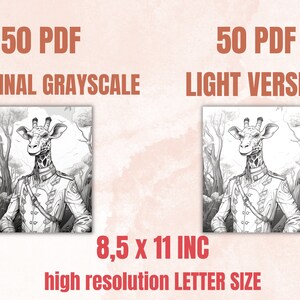 50 Fantasy Giraffe Coloring Book, Printable Secret Life of Giraffe Coloring Pages, Grayscale Cute Animal Coloring Book for Adults and Kids