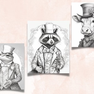 65 Victorian Animals Coloring Book, Printable Fairytale Animal Coloring Pages, Grayscale Cute Victorian Coloring Book for Adults and Kids