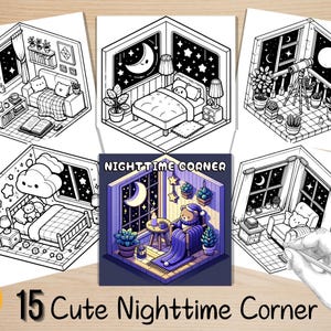 Bold and Easy Coloring Book, Cute Nighttime Corner Coloring Pages, Cozy Night Moments Coloring, Relaxing Activity for Adults, Stress Relief