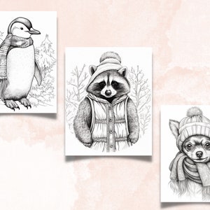 70 Winter Animals Coloring Book, Printable Winter Cutties Coloring Pages, Grayscale Cute Winter Woodland Coloring Book for Adults and Kids