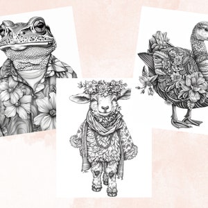 100 Spring Animals Coloring Book, Cute Easter Bunny Coloring Pages, Grayscale Cute Spring Chick and Sheep Coloring Book for Adults and Kids
