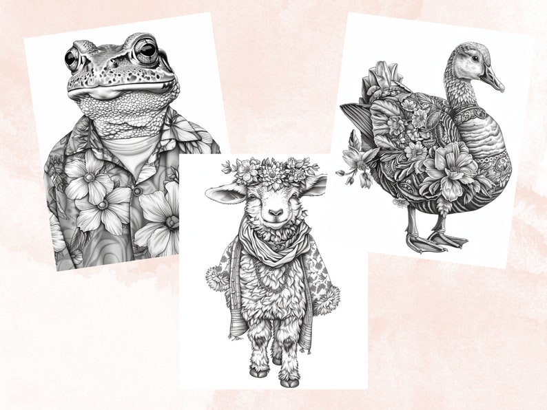 100 Spring Animals Coloring Book, Cute Easter Bunny Coloring Pages, Grayscale Cute Spring Chick and Sheep Coloring Book for Adults and Kids