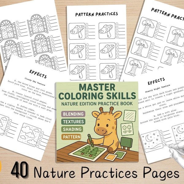 Coloring Practice Pages, Master Coloring Skills Worksheets, Effects Practice Coloring, How to Color with Alcohol Markers, Nature Pattern