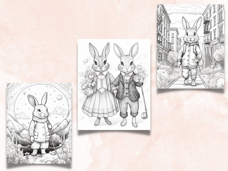 50 Fantasy Rabbit Coloring Book, Printable Secret Life of Bunnies ...