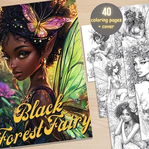 40 Afro Black Fairy Women Coloring Book, Afro African Girls Coloring Pages, Grayscale Coloring Book for Adults, Printable Melanin Girls PDF