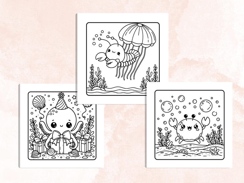 Cozy Bubble Ocean Coloring Book, 40 Printable Coloring Pages, Free PNG Cover, Digital Coloring Pages, Underwater Procreate Fun for Adults