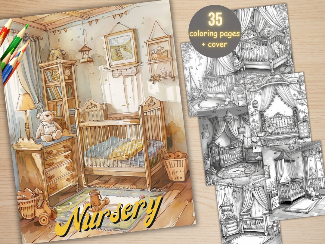 35 Nursery Interior Design Coloring Book, Printable PDF, Boho Newborn ...