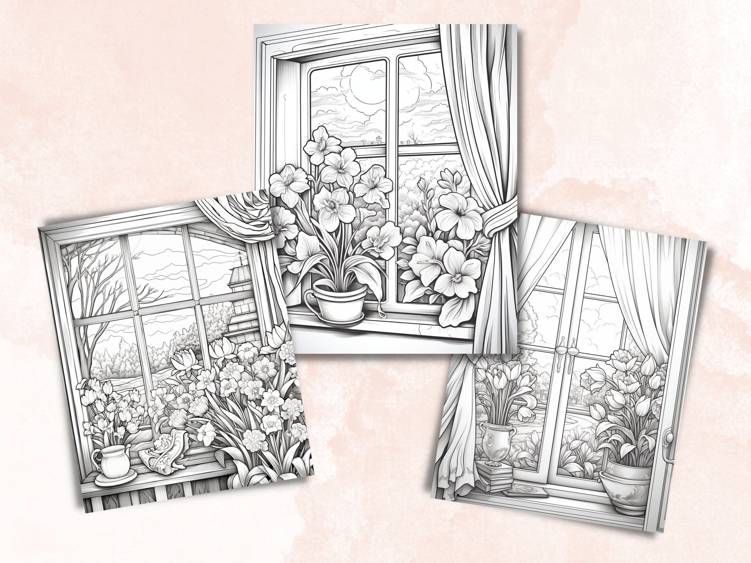 45 Floral Window Coloring Book, Printable Enchanted Fantasy Open ...