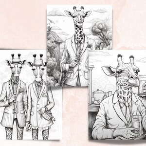 50 Fantasy Giraffe Coloring Book, Printable Secret Life of Giraffe Coloring Pages, Grayscale Cute Animal Coloring Book for Adults and Kids