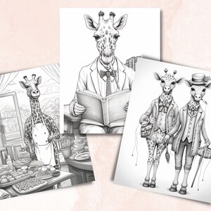 50 Fantasy Giraffe Coloring Book, Printable Secret Life of Giraffe Coloring Pages, Grayscale Cute Animal Coloring Book for Adults and Kids