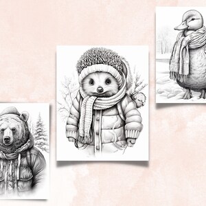 70 Winter Animals Coloring Book, Printable Winter Cutties Coloring Pages, Grayscale Cute Winter Woodland Coloring Book for Adults and Kids