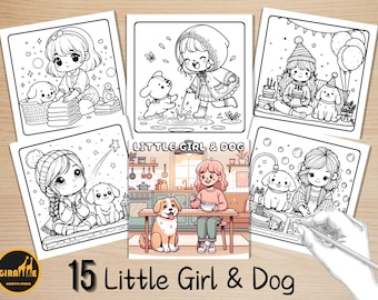 Bold and Easy Coloring Book, Little Girl and Dog's Life Coloring Pages, Cozy Coloring, Relaxing Cozy Activity for Adults, Stress Relief