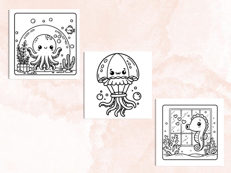 Cozy Bubble Ocean Coloring Book, 40 Printable Coloring Pages, Free PNG Cover, Digital Coloring Pages, Underwater Procreate Fun for Adults
