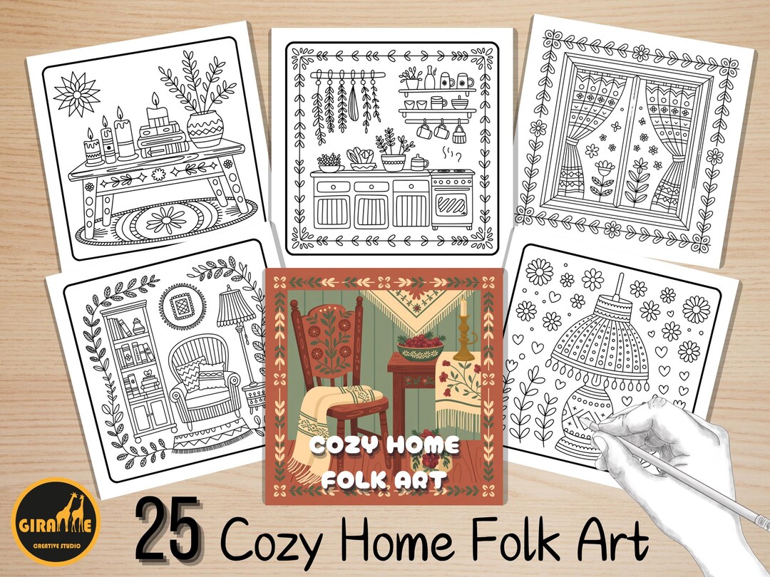 25 Cozy Home Folk Art Coloring Pages, Scandinavian Nordic Interior ...