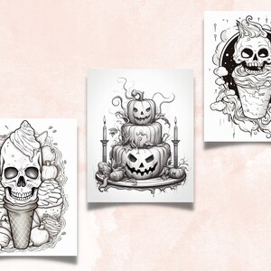 50 Halloween Treats Coloring Book, Printable Pumpkin Dessert and Drink Coloring Pages, Grayscale Halloween Sweets Coloring Book for Adults