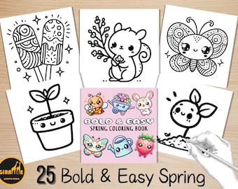 Bold & Easy Coloring Book, Cute Spring Easter Coloring Pages, Hello Floral Spring Coloring, Relaxing Activity for Adults, Stress Relief