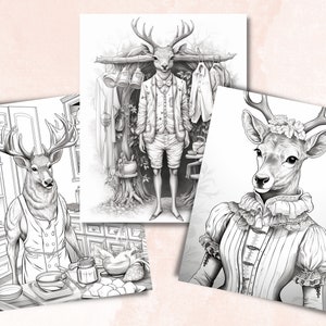 50 Fantasy Deer Coloring Book, Printable Secret Life of Deer Coloring Pages, Grayscale Reindeer Cute Animal Coloring Book for Adults and Kid