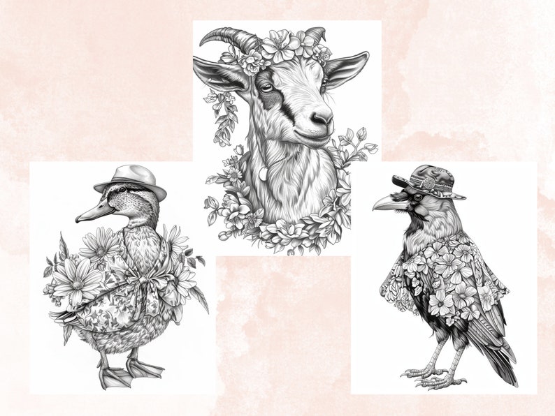 100 Spring Animals Coloring Book, Cute Easter Bunny Coloring Pages, Grayscale Cute Spring Chick and Sheep Coloring Book for Adults and Kids