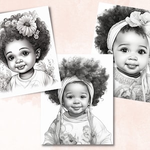 55 Cute Black Babies Coloring Book, Printable Sleeping Afro Baby Coloring Pages, Grayscale Black Melanin Coloring Book for Adults and Kids