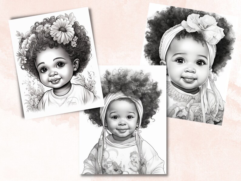 55 Cute Black Babies Coloring Book, Printable Sleeping Afro Baby Coloring Pages, Grayscale Black Melanin Coloring Book for Adults and Kids
