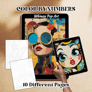 気まぐれなポップアートの塗り絵 - 大胆な印刷とプロクリエイト塗り絵キット、10種類のデザイン、PNG、SVG、PDF、デジタルダウンロード