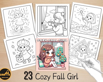 Cozy Fall Girl Coloring Pages, Bold and Easy Coloring Book, Cute Kawaii Autumn Girly Moments Coloring, Relaxing Activity for Adults and Kids