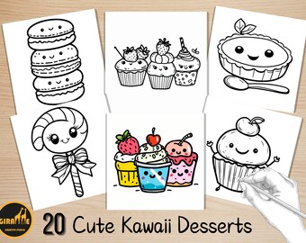 Bold and Easy Coloring Book, Cute Kawaii Dessert Coloring Pages, Kawaii Sweet Ice Cream Coloring, Relaxing Activity for Adults and Kids