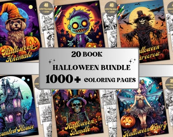 1000 Halloween Shop Bundle Coloring Book, Printable Horror Lifetime Access Witch Coloring Pages, Grayscale Halloween Coloring Book for Adult