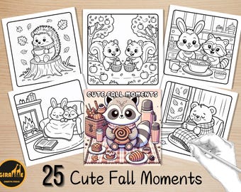 Cute Fall Moments Coloring Pages, Bold and Easy Coloring Book, Comfy Kawaii Autumn Scenes Coloring, Relaxing Activity for Adults and Kids