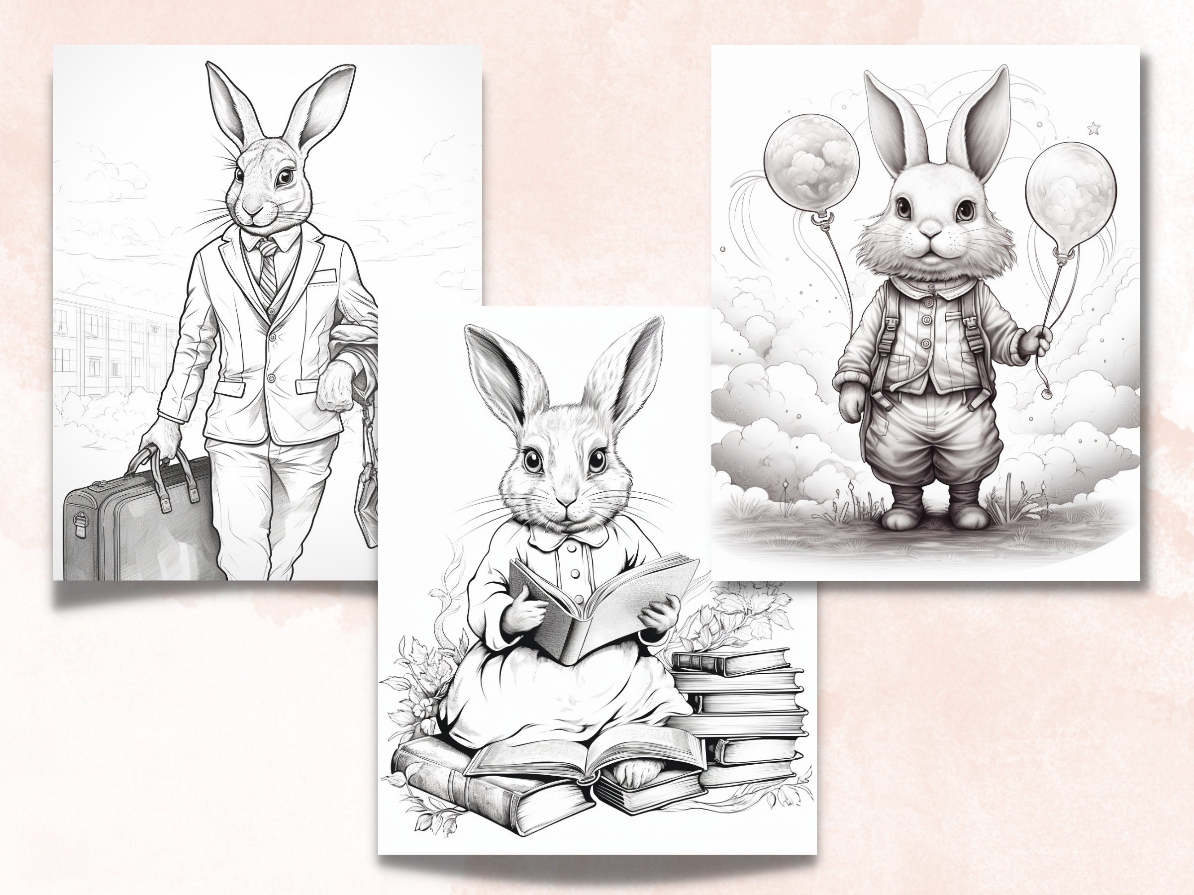 50 Fantasy Rabbit Coloring Book, Printable Secret Life of Bunnies ...