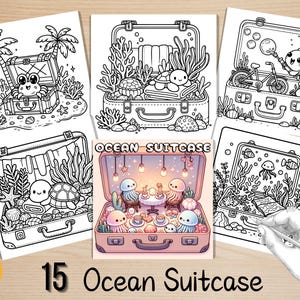 Bold and Easy Coloring Book, Ocean Suitcase Coloring Pages, Cute Underwater Scenes Coloring, Relaxing Activity for Adults, Stress Relief