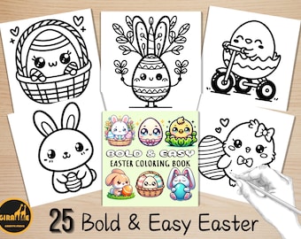 Bold & Easy Coloring Book, Cute Easter Coloring Pages, Hello Easter Spring Time Coloring, Relaxing Activity for Adults, Stress Relief