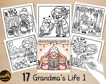 Bold and Easy Coloring Book, Cozy Grandma's Life Coloring Pages, Kawaii Funny Grandma Coloring, Relaxing Activity for Adults, Stress Relief