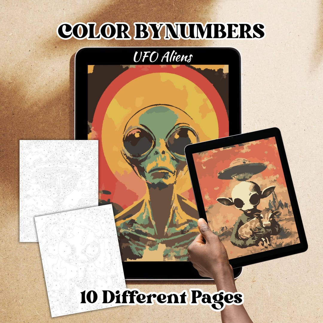 Ufo Aliens Color by Number Pages – Space Printable & Procreate Coloring ...