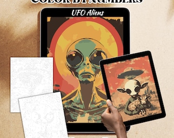Ufo Aliens Color by Number Pages – Space Printable & Procreate Coloring Kit, 10 Designs, PNG SVG PDF Digital Download
