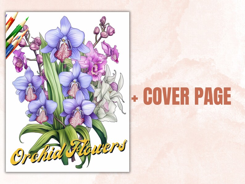 45 Orchid Flowers Coloring Book, Printable PDF, Botanical Floral Plant Coloring Pages, Fantasy Grayscale Spring Coloring Book for Adult Kids