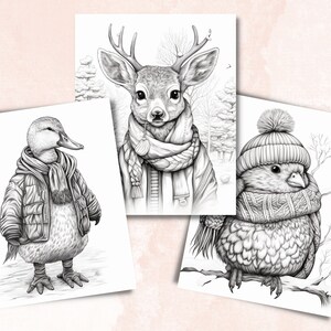 70 Winter Animals Coloring Book, Printable Winter Cutties Coloring Pages, Grayscale Cute Winter Woodland Coloring Book for Adults and Kids