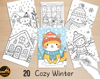 Bold and Easy Coloring Book, Cozy Cold Winter Snowy Scenes Coloring Pages, Cute Kawaii Winter Corner Coloring, Relaxing Activity for Adults
