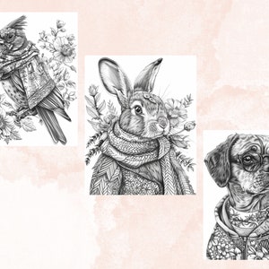 100 Spring Animals Coloring Book, Cute Easter Bunny Coloring Pages, Grayscale Cute Spring Chick and Sheep Coloring Book for Adults and Kids