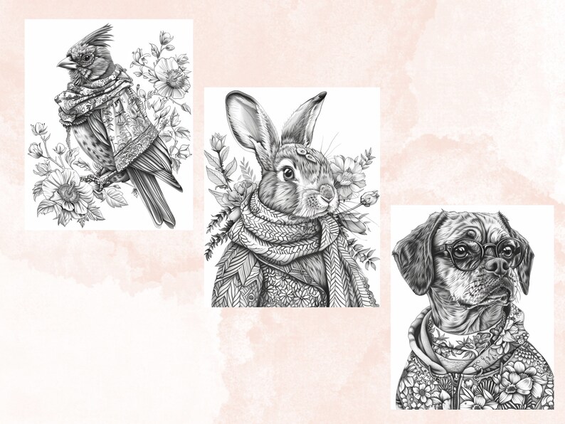 100 Spring Animals Coloring Book, Cute Easter Bunny Coloring Pages, Grayscale Cute Spring Chick and Sheep Coloring Book for Adults and Kids