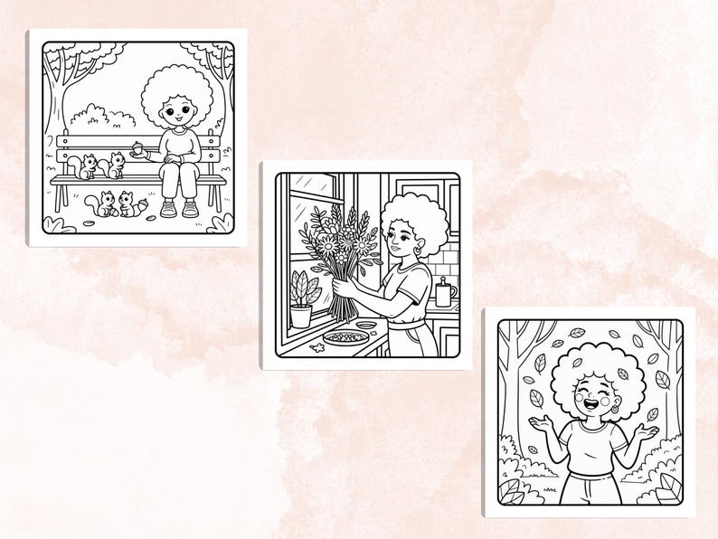Fall Black Girl Coloring Pages, Cozy Autumn Black Afro Girls Coloring, Bold and Easy Coloring Book, Relaxing Activity for Adults and Kids