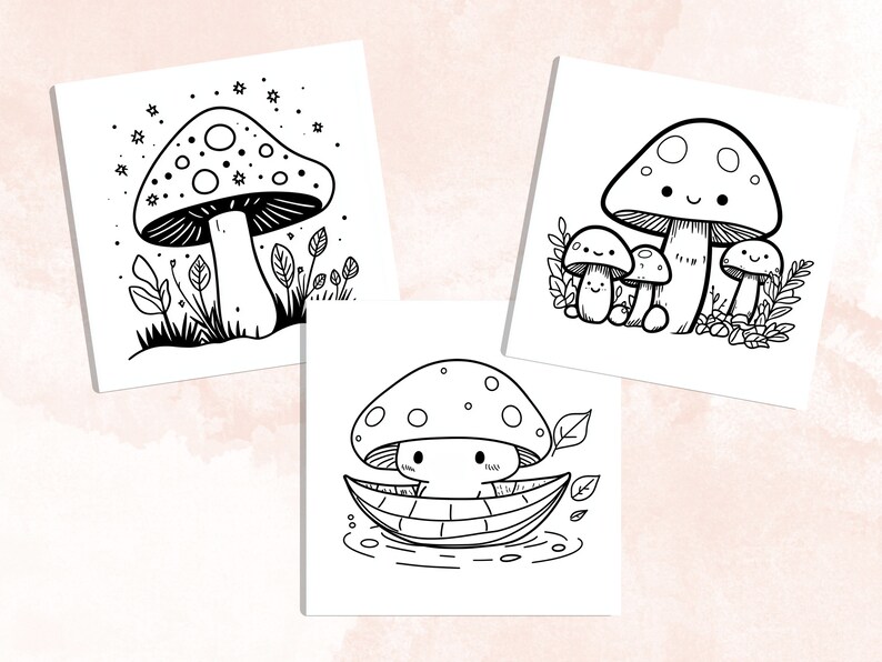 Bold and Easy Coloring Book, Kawaii Mushroom Coloring Pages, Cute Floral Mushrooms Coloring, Cozy Relaxing Activity for Adults and Kids