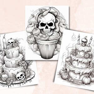 50 Halloween Treats Coloring Book, Printable Pumpkin Dessert and Drink Coloring Pages, Grayscale Halloween Sweets Coloring Book for Adults